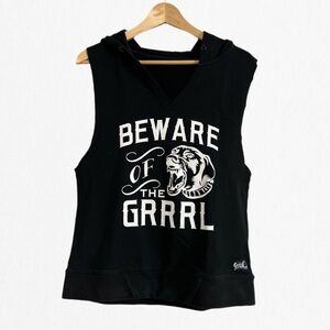 AUTHENTIC GRRRL Women’s Black Beware Sleeveless Hoodie Monique Style Large